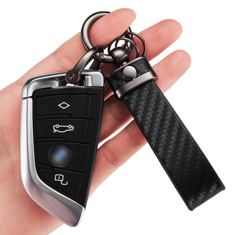 DEKEWEI Carbon Fiber Style Car Keychain Microfiber Leather Key Chain  Universal Key Chains for Key Fobs for Men and Women  360 Degree Rotatable with Anti-Lost D-Ring (Black) - Image 4